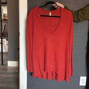 Free People Burnt Orange Waffle Deep-V fringed LS Tunic Top
Women's XS
